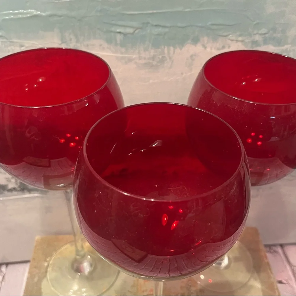 3  Lenox Ruby Red Wine Glasses